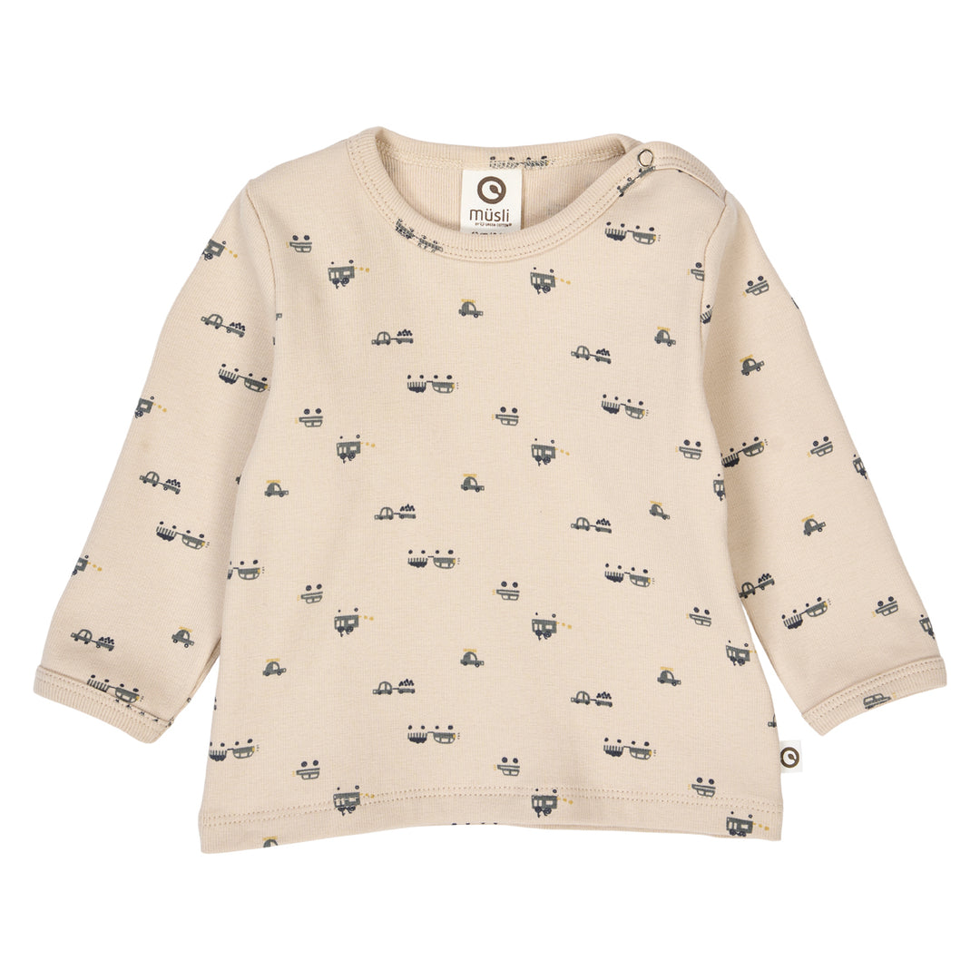 müsli AUTO rib bluse med biler Langærmet bluse Oak/ Moss/ Stormy blue 690000262