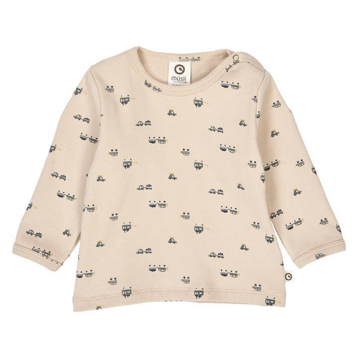müsli AUTO rib bluse med biler Langærmet bluse Oak/ Moss/ Stormy blue 690000262