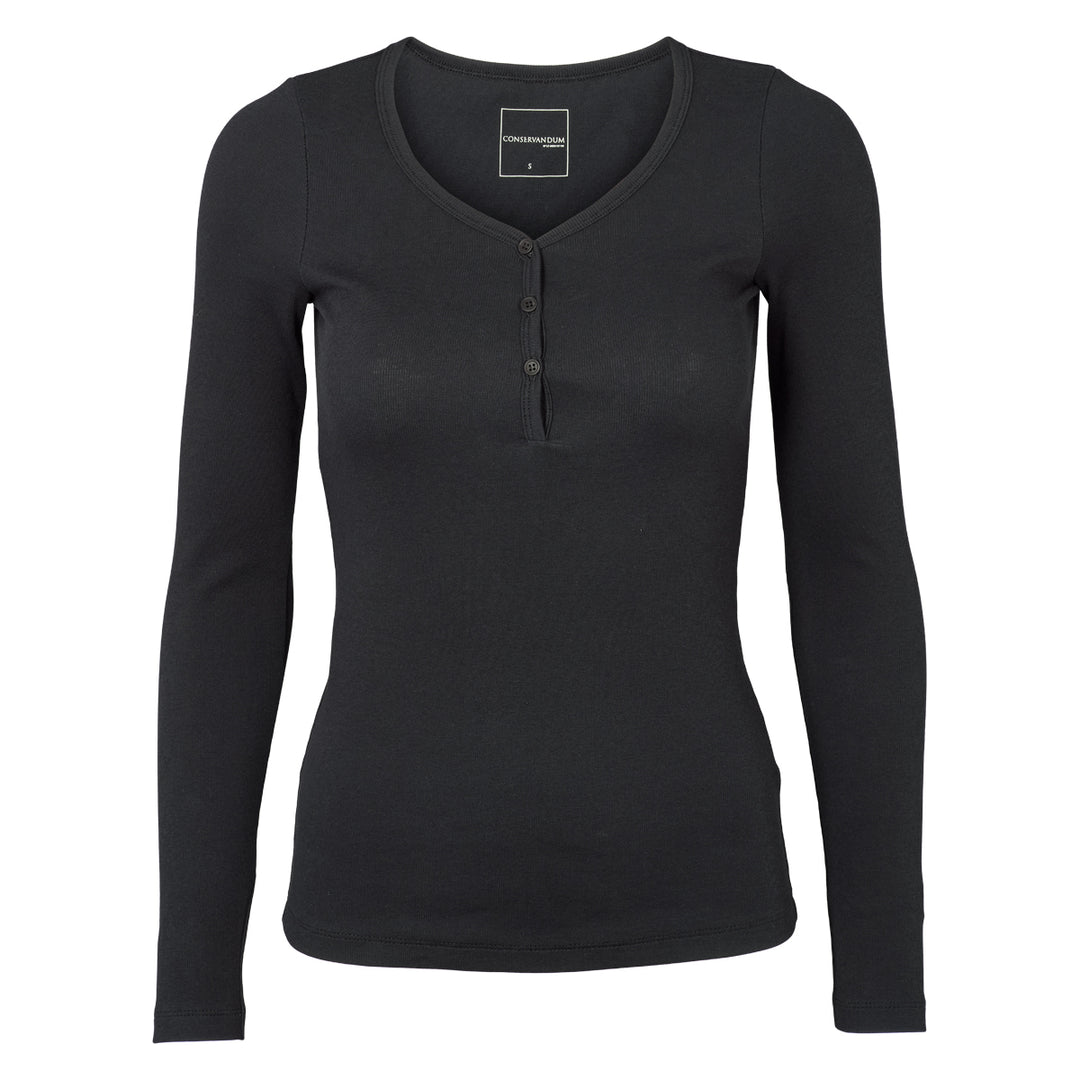 Conservandum CALM RIB bluse med knapper T-shirt Black 019400706