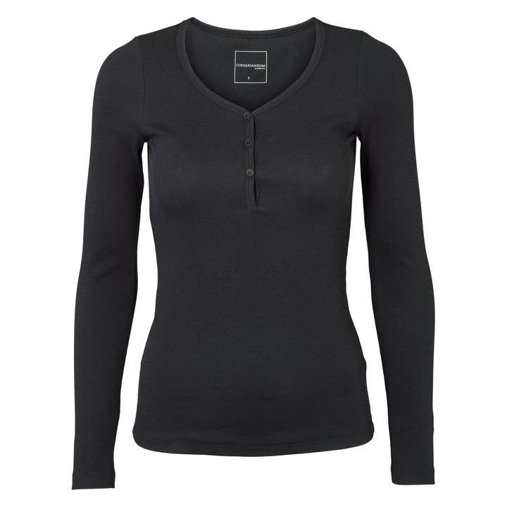 Conservandum CALM RIB bluse med knapper T-shirt Black 019400706