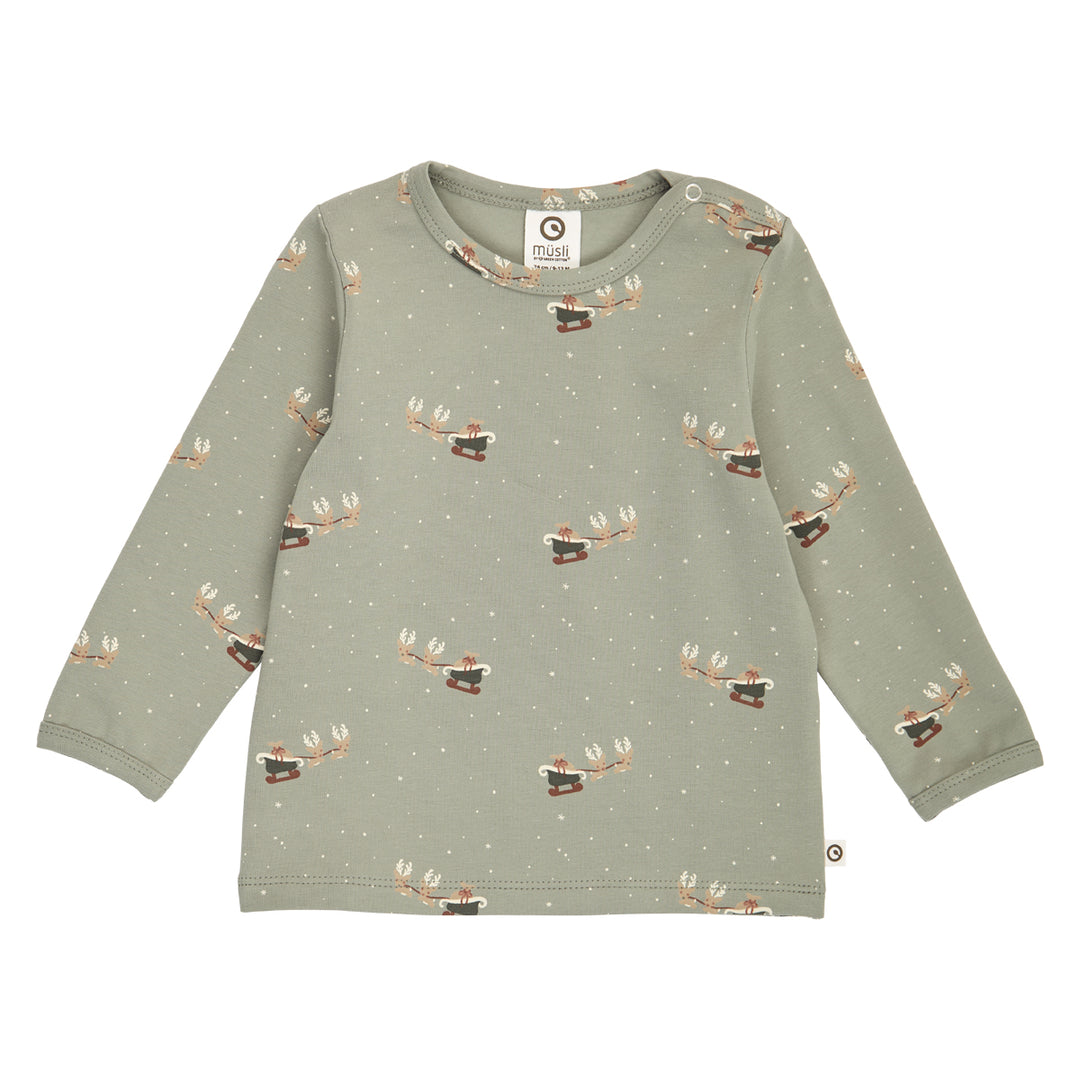 müsli CHRISTMAS bluse med juleprint Langærmet bluse Shadow/ Deep green/ Balsam cream 690000316