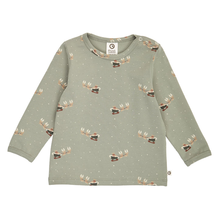 müsli CHRISTMAS bluse med juleprint Langærmet bluse Shadow/ Deep green/ Balsam cream 690000316