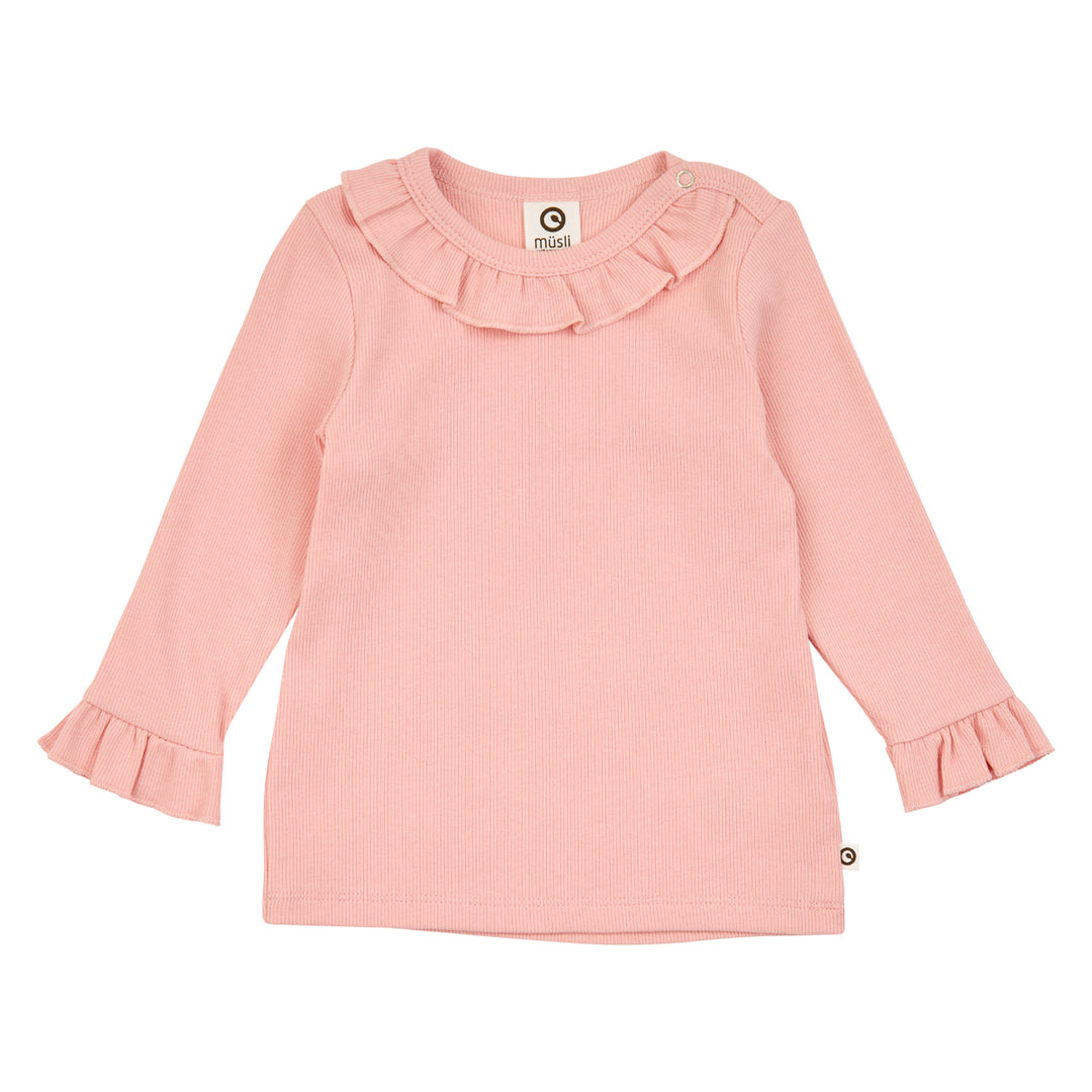 müsli COZY ME rib bluse med flæser Langærmet bluse Blush 014150801