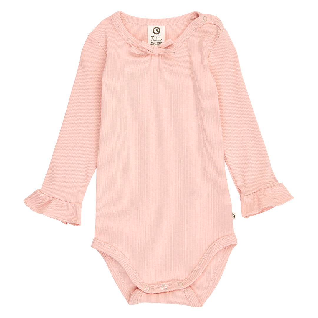 müsli COZY ME rib langærmet body med flæser Bodystockings Blush 014150801
