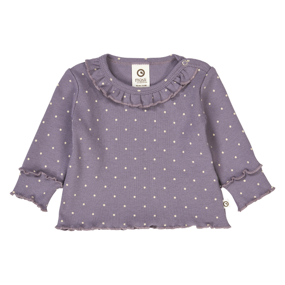 müsli DOT rib bluse med flæsekrave Langærmet bluse Lilac fog/ Oak 690000259