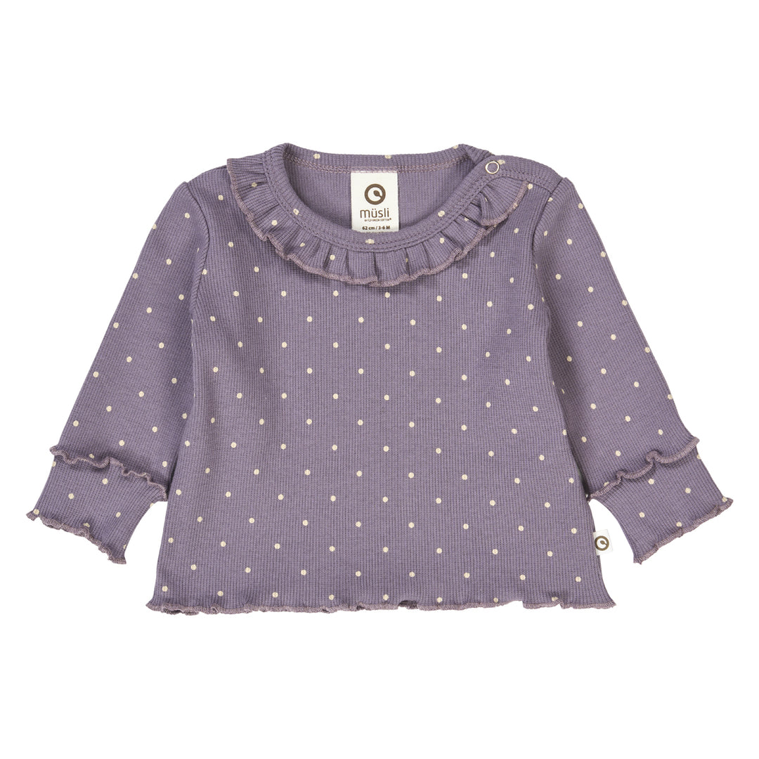 müsli DOT rib bluse med flæsekrave Langærmet bluse Lilac fog/ Oak 690000259