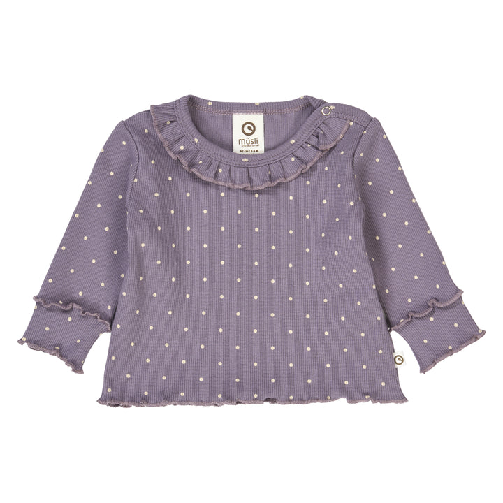 müsli DOT rib bluse med flæsekrave Langærmet bluse Lilac fog/ Oak 690000259