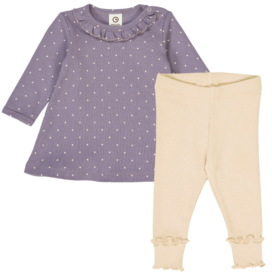 müsli DOT rib kjole & leggings sæt Bodystockings Lilac fog/ Oak 690000259