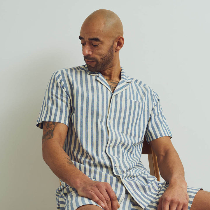Conservandum HERRE STRIPE WOVEN skjorte T-shirt Blue / White 690000274
