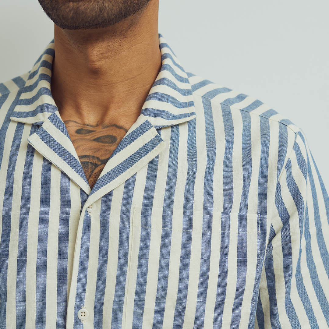 Conservandum HERRE STRIPE WOVEN skjorte T-shirt Blue / White 690000274