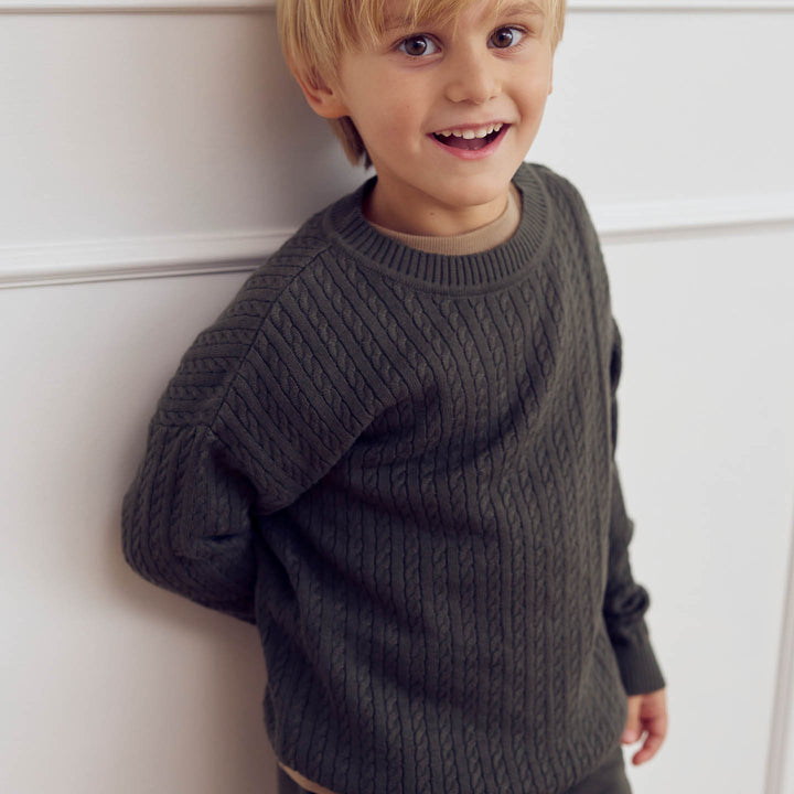 müsli KNIT kabelstrikket trøje Langærmet bluse Deep green 019040401