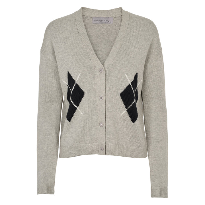 Conservandum KNIT strikket cardigan med tern Cardigan Grey melange 059202700