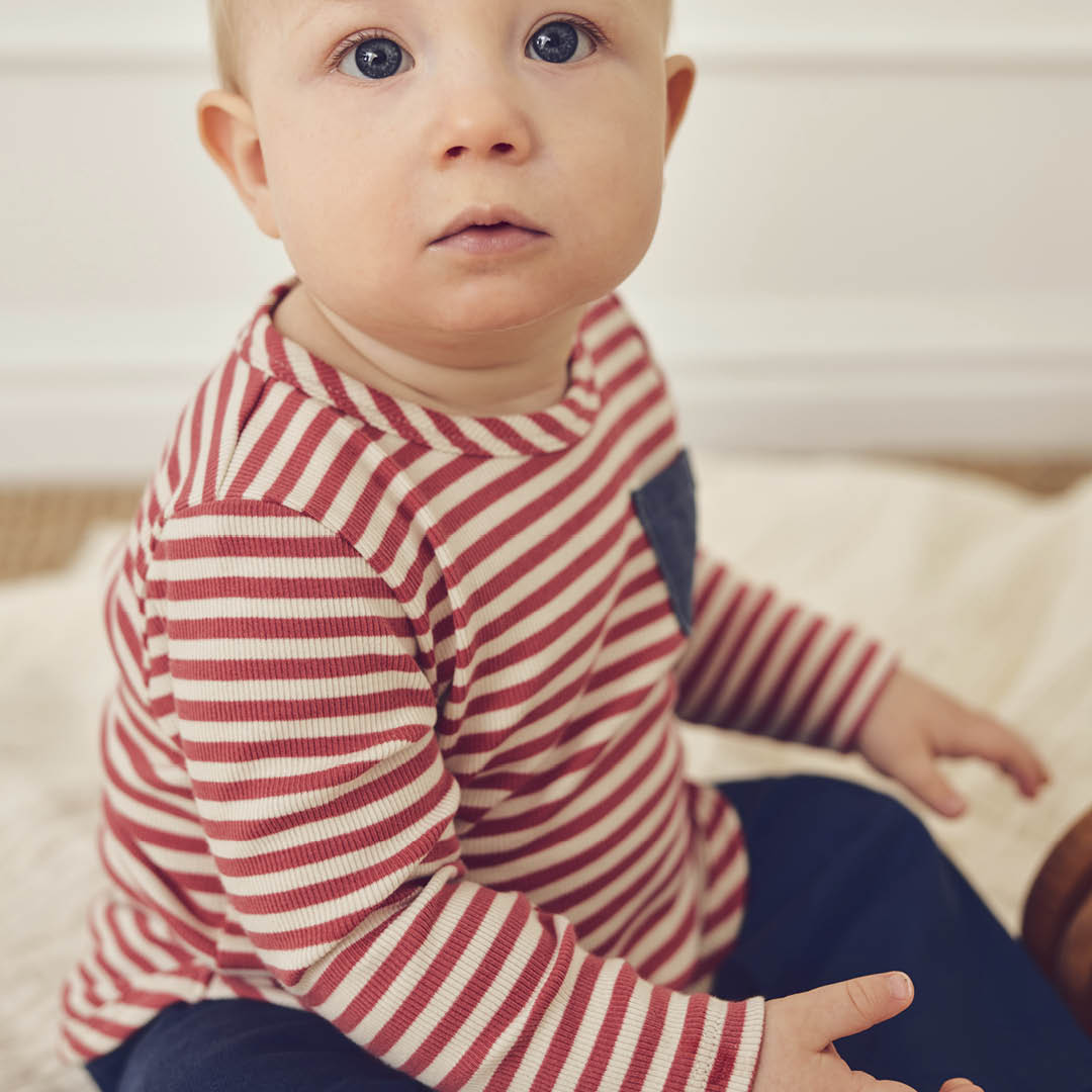 müsli RIB STRIPE bluse med lomme Langærmet bluse Mineral red/ Tofu 690000312