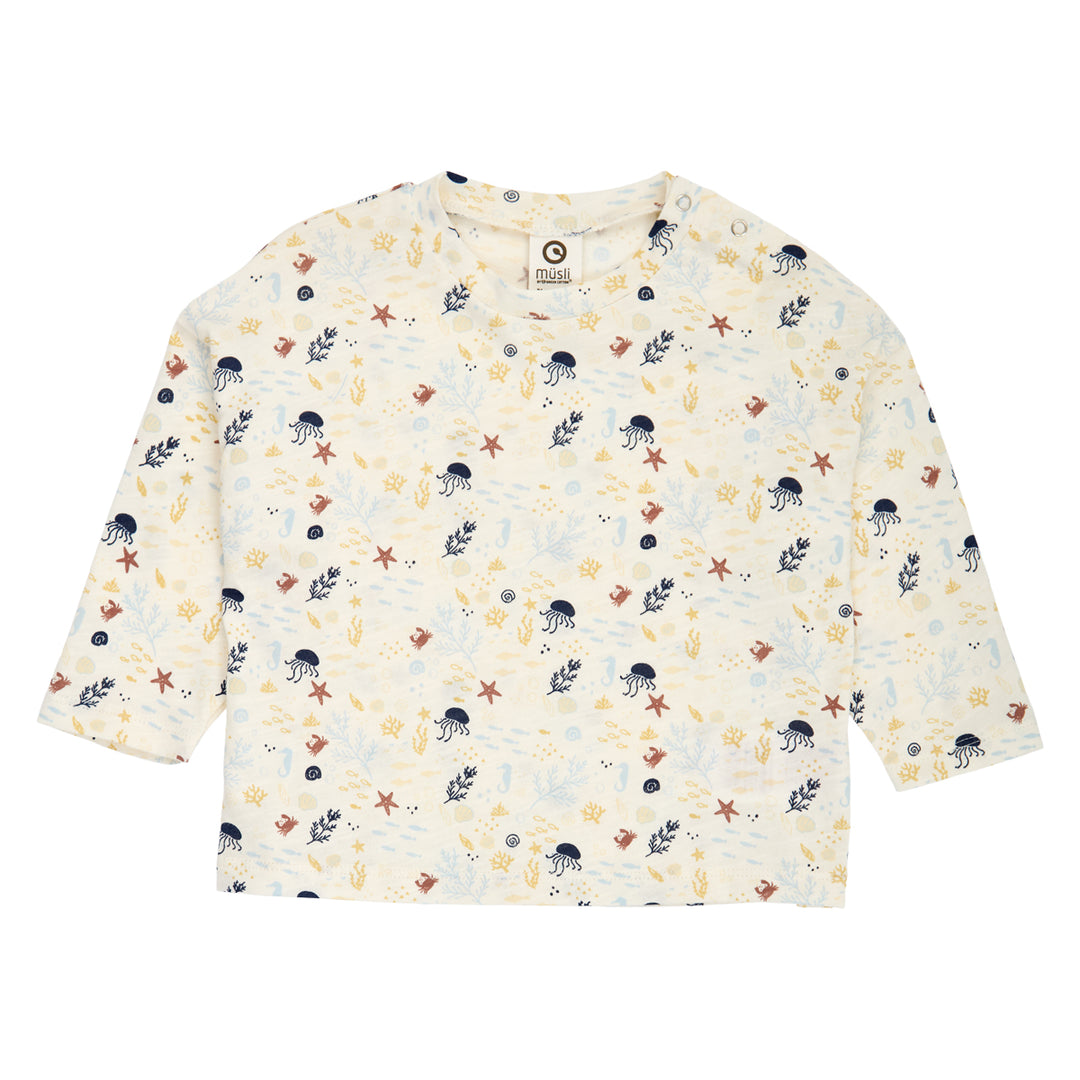 müsli SEA printet bluse Langærmet bluse Tofu/ Hemp/ Navy 690000308