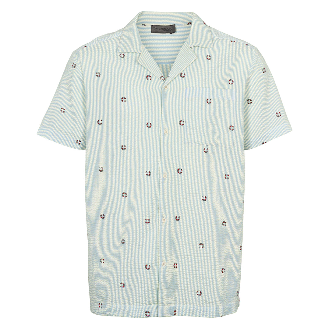 Conservandum SEERSUCKER STRIPE herre skjorte T-shirt Tofu/ Ocean/ Mineral red 690000311