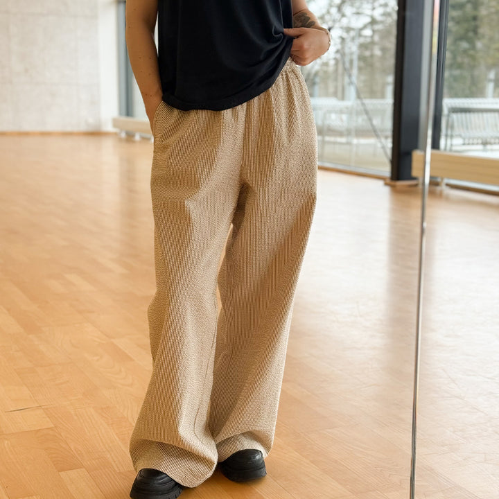 Conservandum SEERSUCKER STRIPE wide leg bukser Bukser Birch/ Muchi 690000346