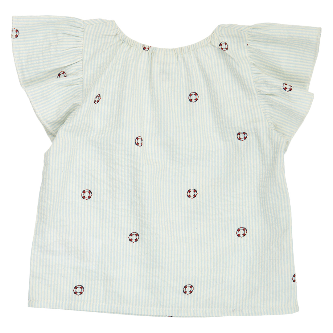 müsli SEERSUCKER stribet flæsetop T-shirt Tofu/ Ocean/ Mineral red 690000311