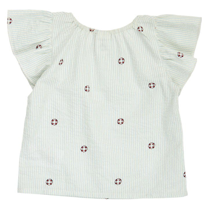 müsli SEERSUCKER stribet flæsetop T-shirt Tofu/ Ocean/ Mineral red 690000311