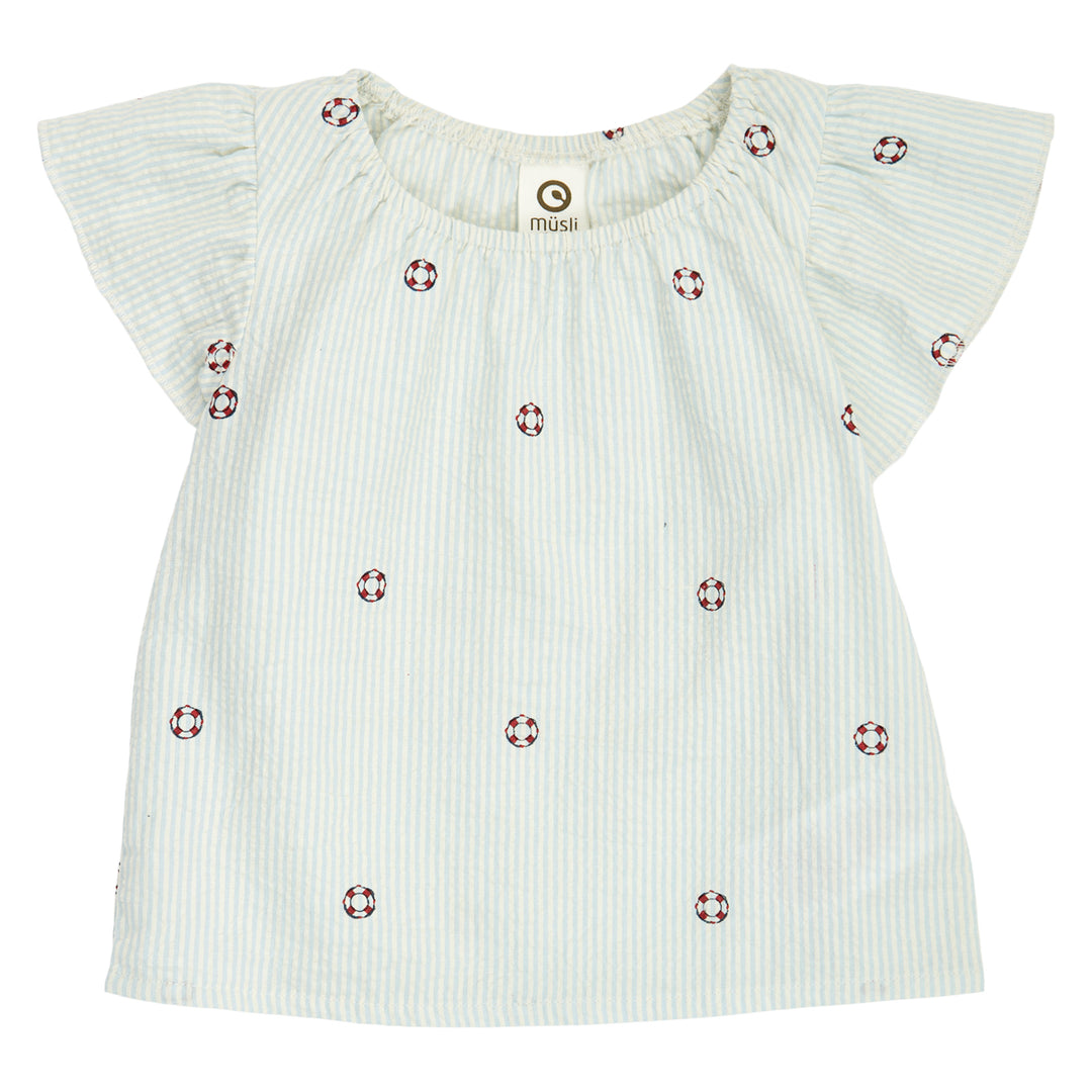 müsli SEERSUCKER stribet flæsetop T-shirt Tofu/ Ocean/ Mineral red 690000311