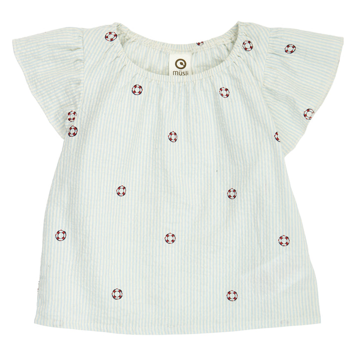 müsli SEERSUCKER stribet flæsetop T-shirt Tofu/ Ocean/ Mineral red 690000311