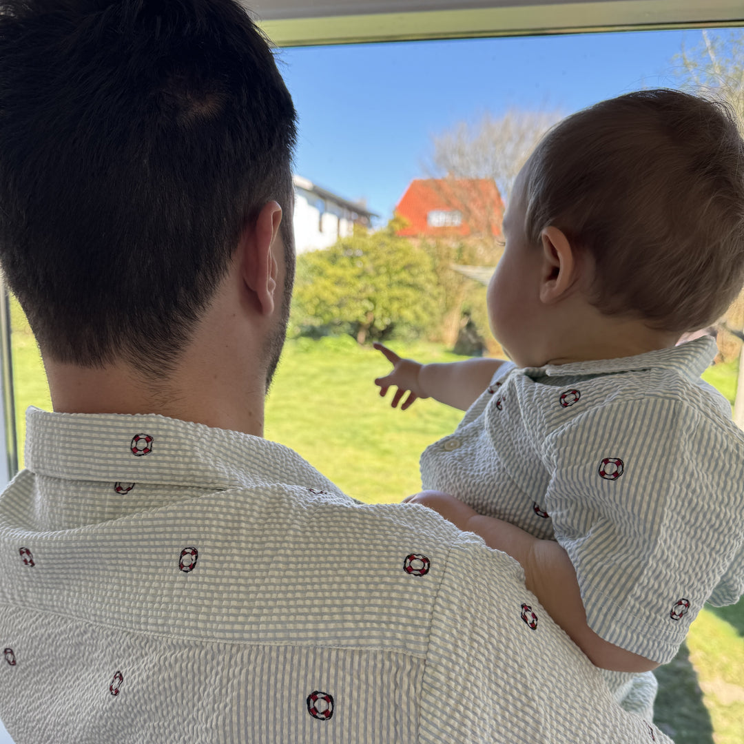 müsli SEERSUCKER stribet skjorte T-shirt Tofu/ Ocean/ Mineral red 690000311