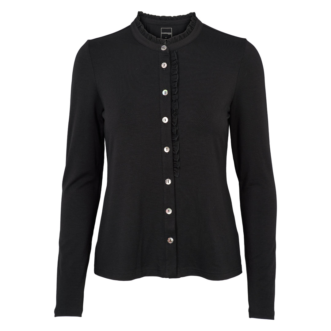 Conservandum TENCEL flæsekrave bluse T-shirt Black 019400706