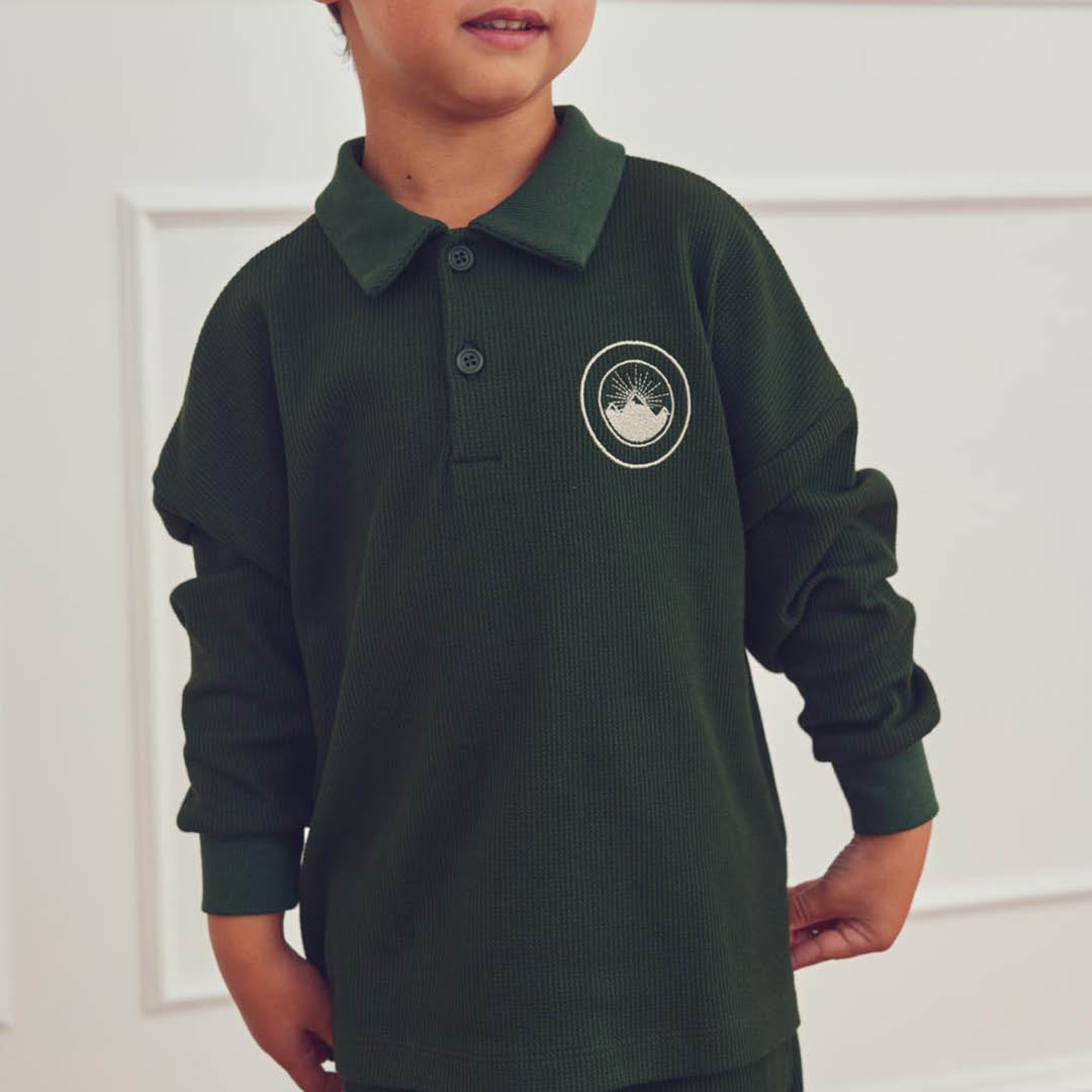 müsli WAFFLE polo Langærmet bluse Forest green 019591801