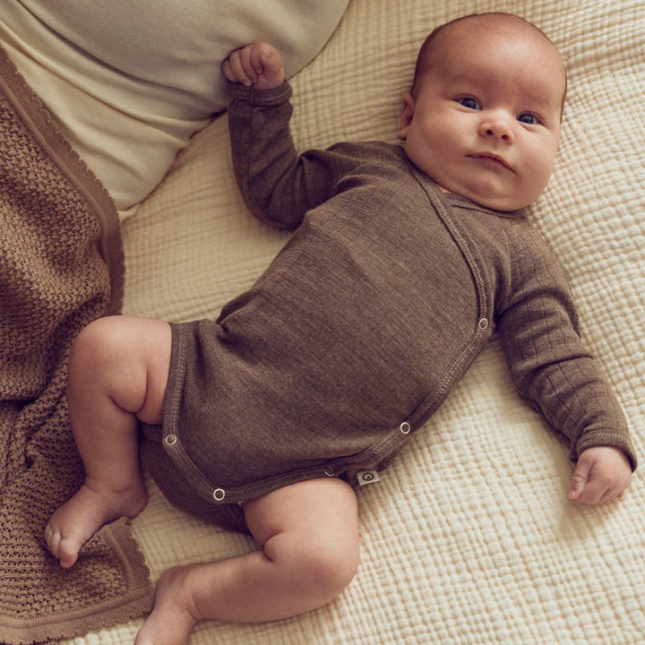 müsli WOOLLY RIB body med krydslukning Bodystockings Walnut melange 821000012