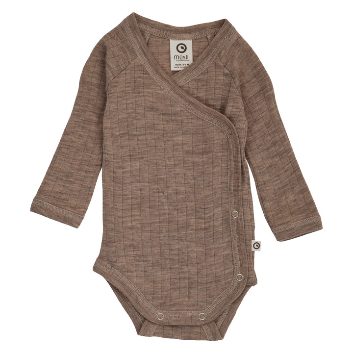 müsli WOOLLY RIB body med krydslukning Bodystockings Walnut melange 821000012