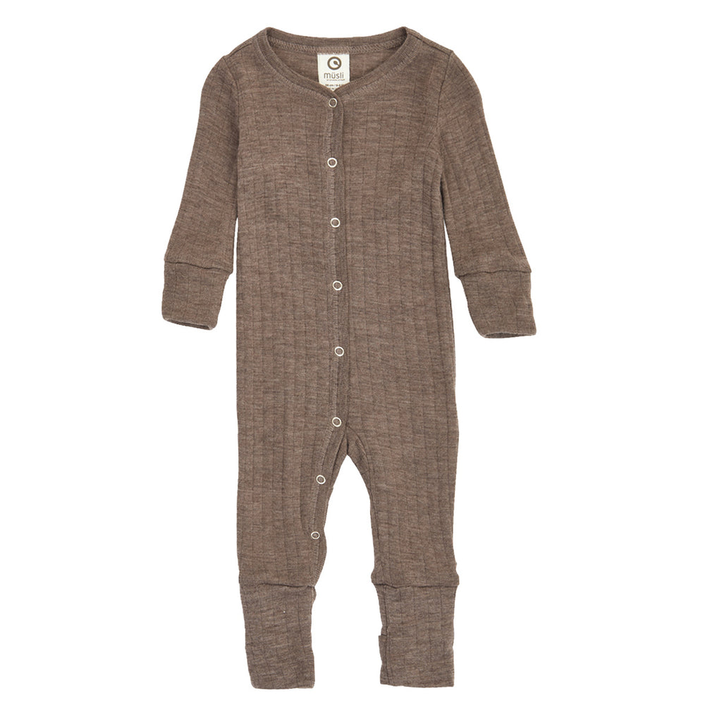 müsli WOOLLY RIB heldragt med fødder Bodystockings Walnut melange 821000012