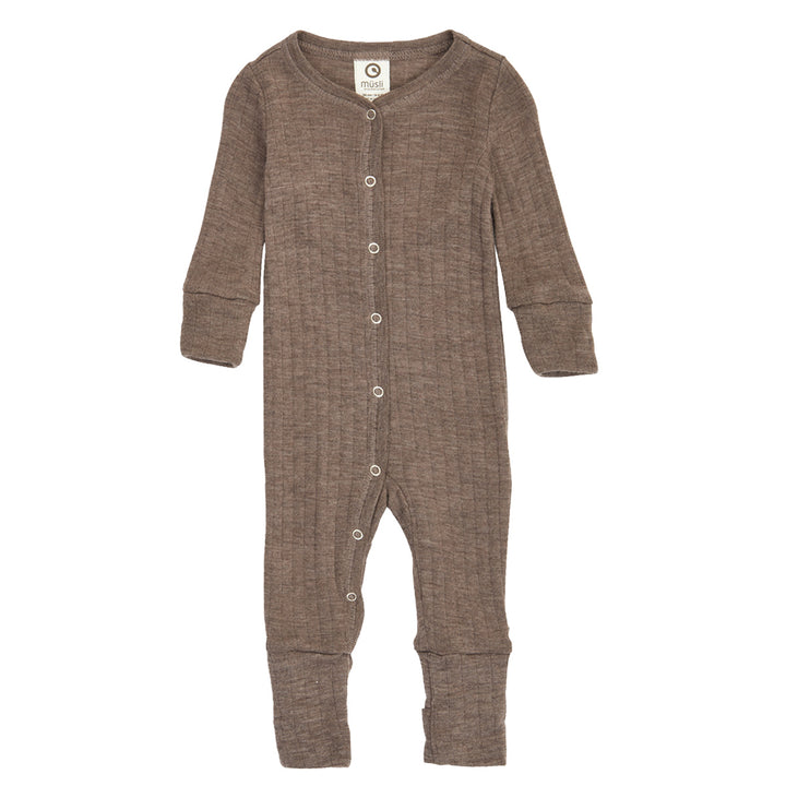 müsli WOOLLY RIB heldragt med fødder Bodystockings Walnut melange 821000012