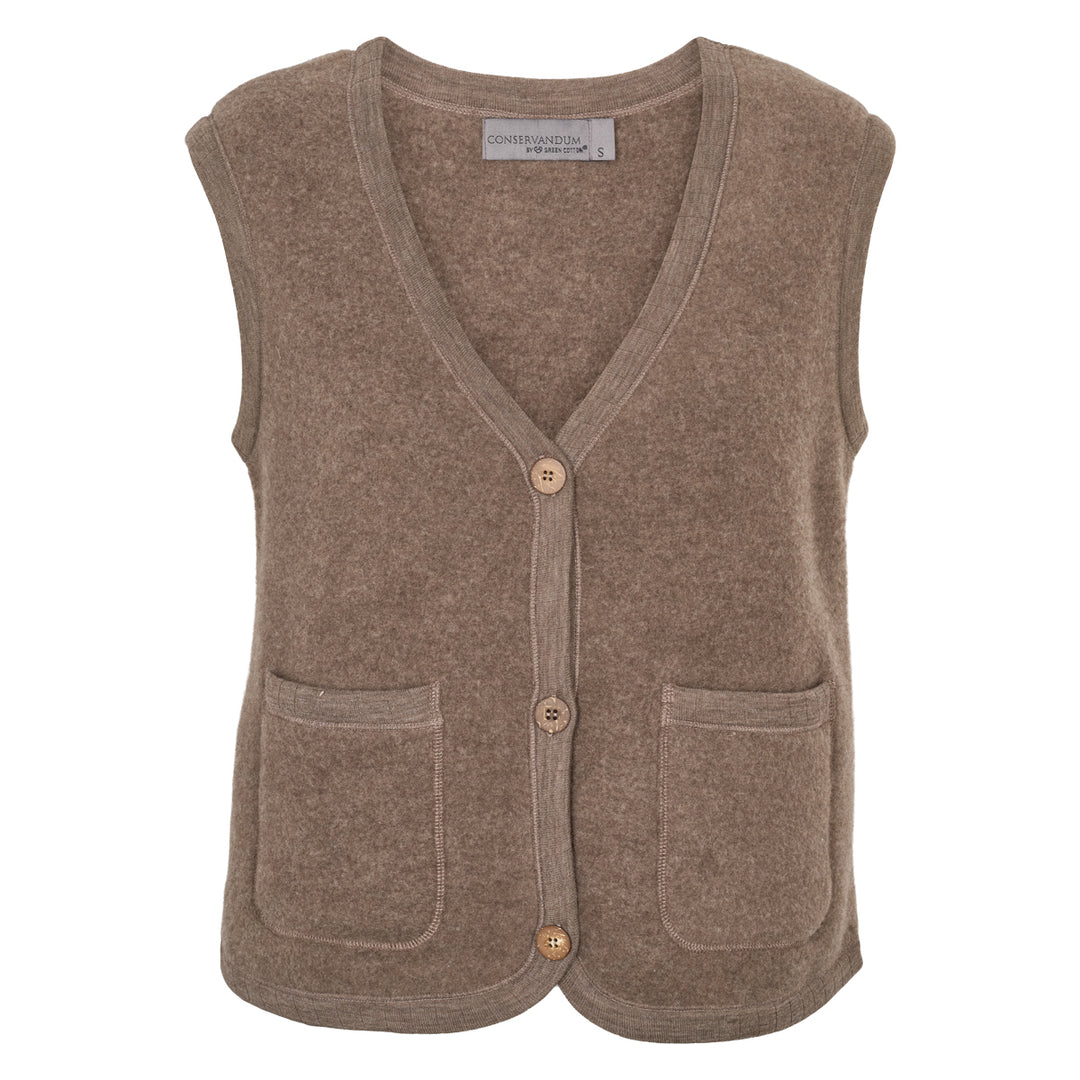 Conservandum WOOL fleece vest med lommer Cardigan Walnut melange 821000012